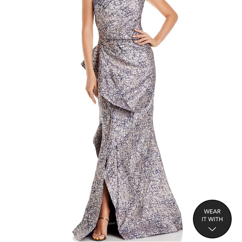✨Teri Jon for Rickie Freeman One Shoulder Jacquard Metallic Gown in Pink Lilac✨ - Picture 4 of 16